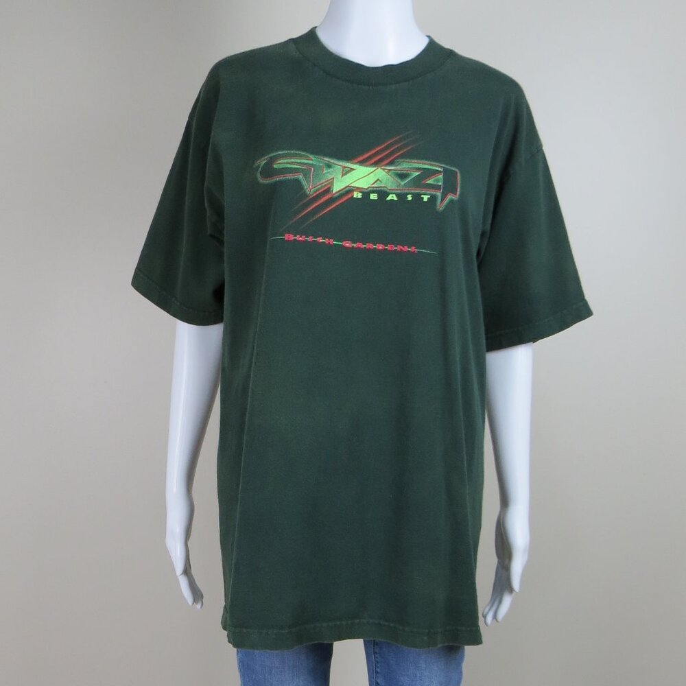Vintage Murina Busch Gardens GWAZI Beast T-shirt SIZE LARGE Made in USA - Green